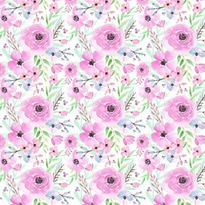 Spring Floral - Watercolor Flowers Pink Blue Garden Blooms Baby Girl Nursery GingerLous (TINY) C