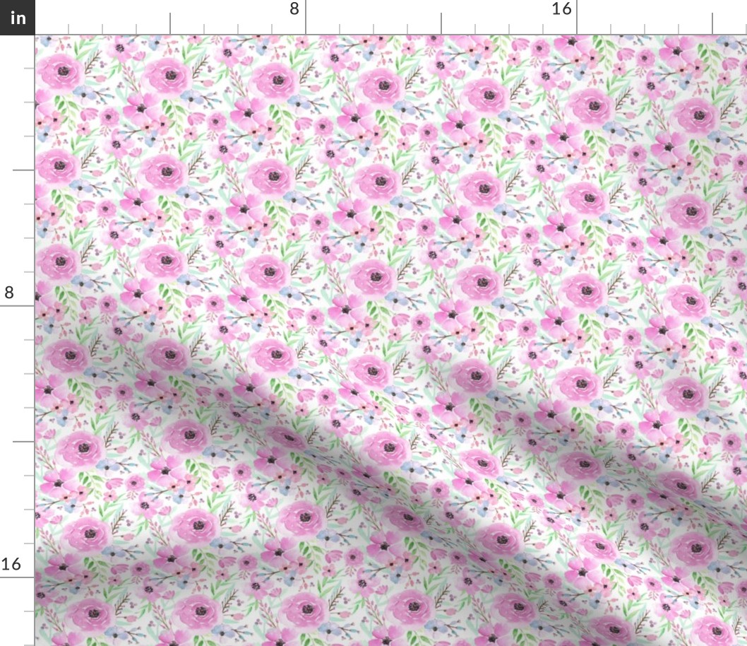 Spring Floral - Watercolor Flowers Pink Blue Garden Blooms Baby Girl Nursery GingerLous (TINY) C
