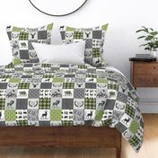 4 1/2" Woodland Animals Patchwork Blanket – Jungle Green / Onyx, Gray Cheater Quilt Top, GL-OG