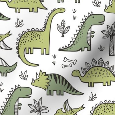 Dinosaurs in Green on White
