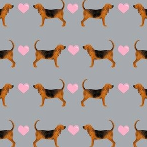 bloodhound hearts love dog breed fabric grey pink