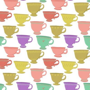 Retro Teacups on White