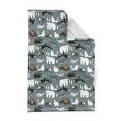 arctic animals narwhal polar bear seal whale nature kids nursery fabric medium green/grey