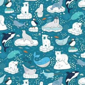 Arctic Animal Icebergs - teal and orange - medium scale