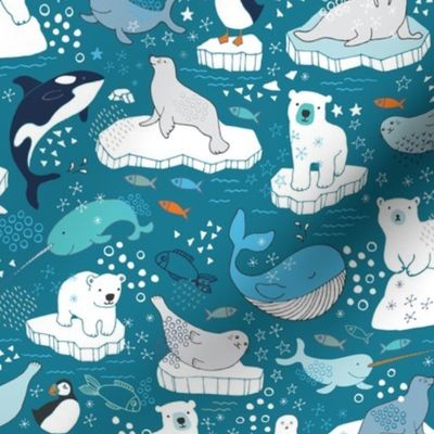 Arctic Animal Icebergs - teal and orange - large scale