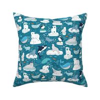 Arctic Animal Icebergs - teal and orange - large scale