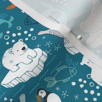 Arctic Animal Icebergs - teal and orange - large scale