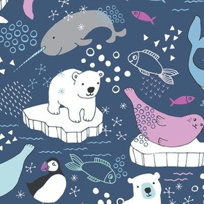 Arctic Animal Icebergs - blue and raspberry