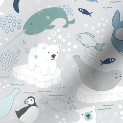 Arctic Animal Icebergs - polar bear white - large scale by Cecca Designs