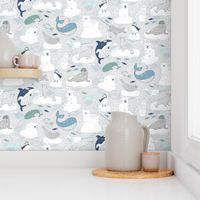 Arctic Animal Icebergs - polar bear white - large scale by Cecca Designs