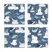 Arctic Animal Icebergs - blue and mustard