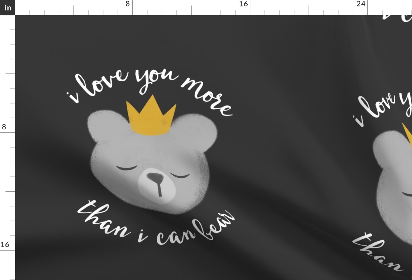 18" square - I love you more than I can bear - crown - grey