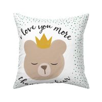 18" square - I love you more than I can bear - crown - green dots
