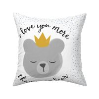 18" square - I love you more than I can bear - crown - blue dots