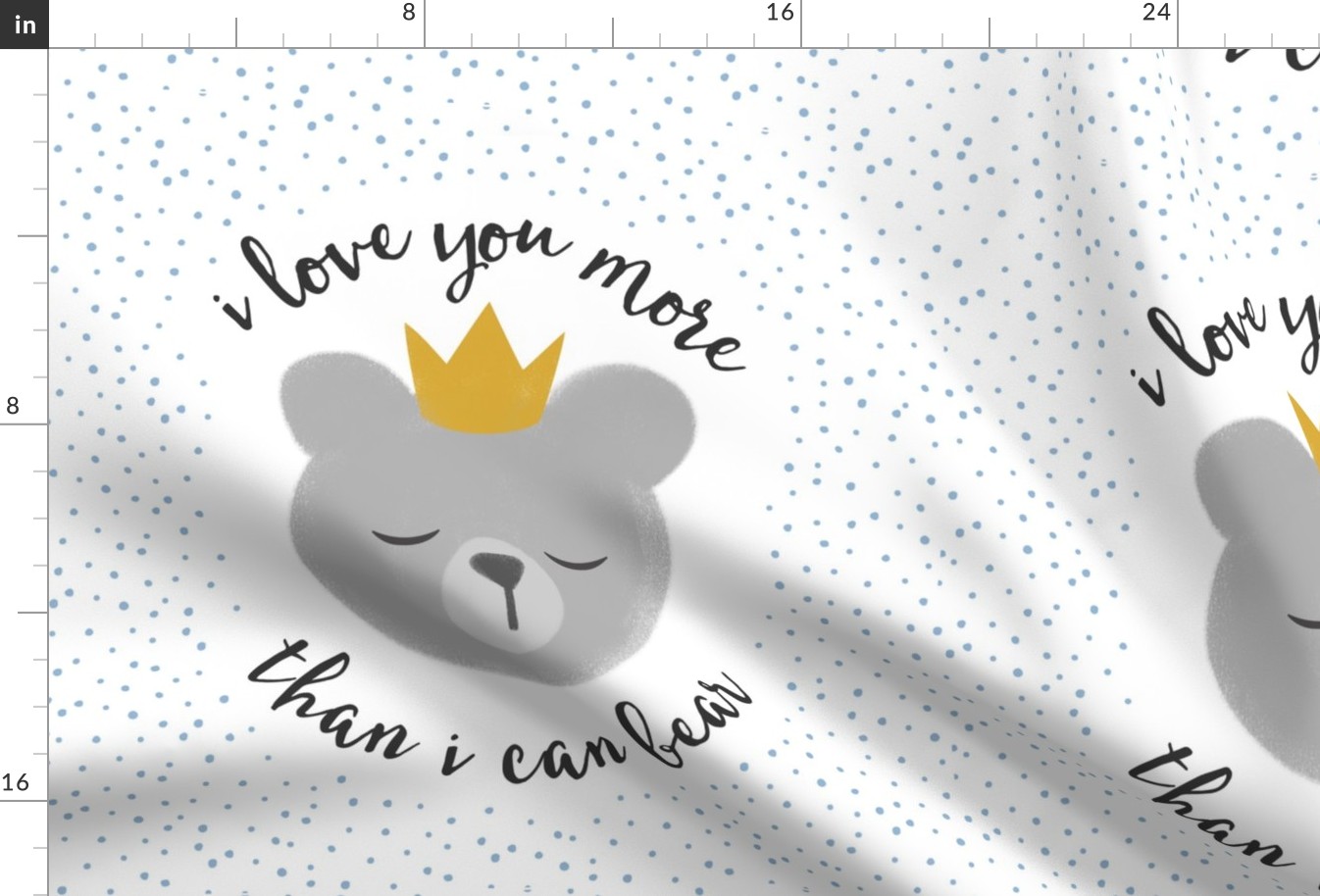 18" square - I love you more than I can bear - crown - blue dots