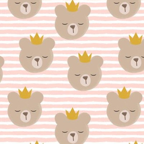 bears with crowns - rose stripes
