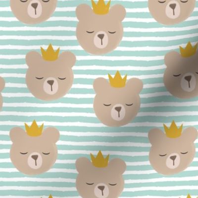 bears with crowns - dark mint stripes