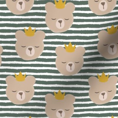 bears with crowns - adventure green stripes