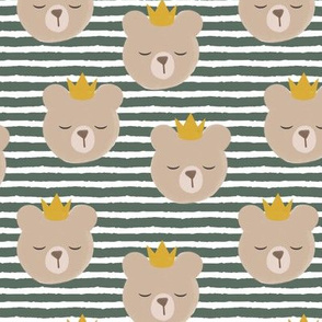 bears with crowns - adventure green stripes