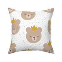 (large scale) bears with crowns - dark mint polka