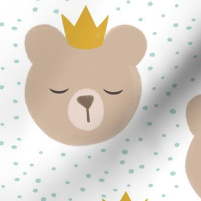 (large scale) bears with crowns - dark mint polka
