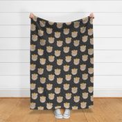 (large scale) bears with crowns - polka on grey