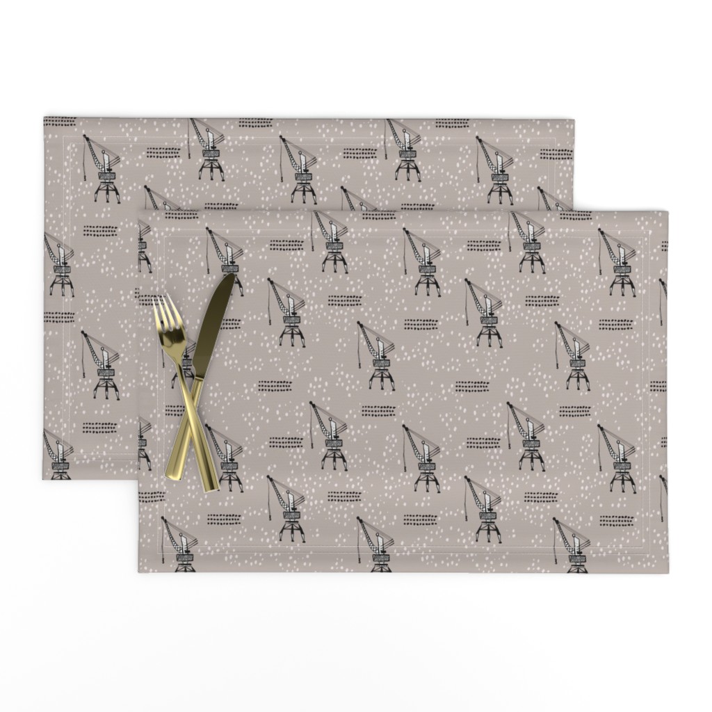 Cool port industry heavy lifting crane harbor illustration boys fabric in beige