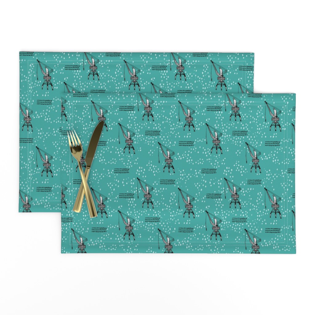 Cool port industry heavy lifting crane harbor illustration boys fabric in blue