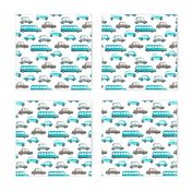 Vintage watercolor traffic series cars busses and cool kids highway streets