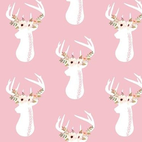 Deer w/ Floral Antlers (soft pink) - Blush Flowers Baby Girl Nursery Bedding GingerLous