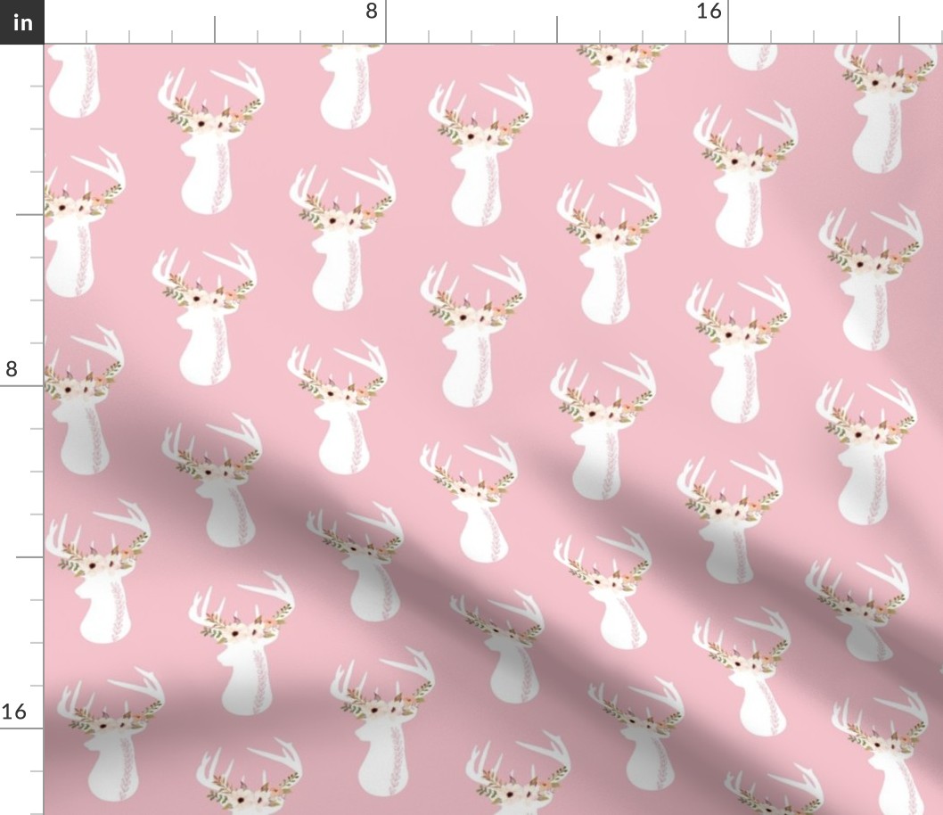 Deer w/ Floral Antlers (soft pink) - Blush Flowers Baby Girl Nursery Bedding GingerLous