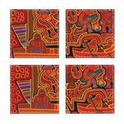 Panama Kuna Indian Folk Art Mola Men in Boats - 7082381 - Red Black Orange Navy