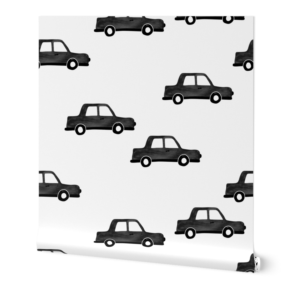 Cool watercolors London taxi cab cars traffic design for kids monochrome black and white