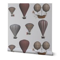 Vintage hot air balloons steampunk brown and grey