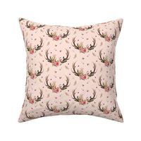Antlers & Flowers (baby pink) - Pink Floral Feathers Deer Antler Baby Girl Nursery Crib Sheets Bedding  B