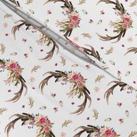 Antlers & Flowers - Pink Floral Feathers Deer Antler Baby Girl Nursery Crib Bedding B