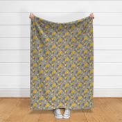 Vintage Antique Floral Flowers Yellow on Grey