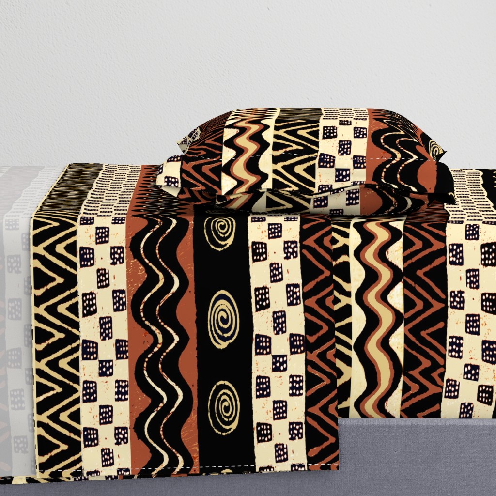 African Tribal - 21 x 21 repeat - Design 7083749 - Black Rust Ivory