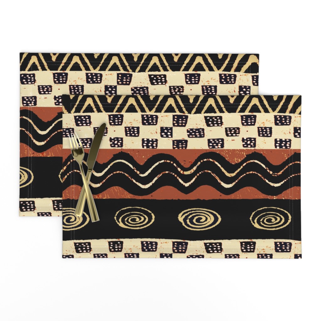 African Tribal - 21 x 21 repeat - Design 7083749 - Black Rust Ivory