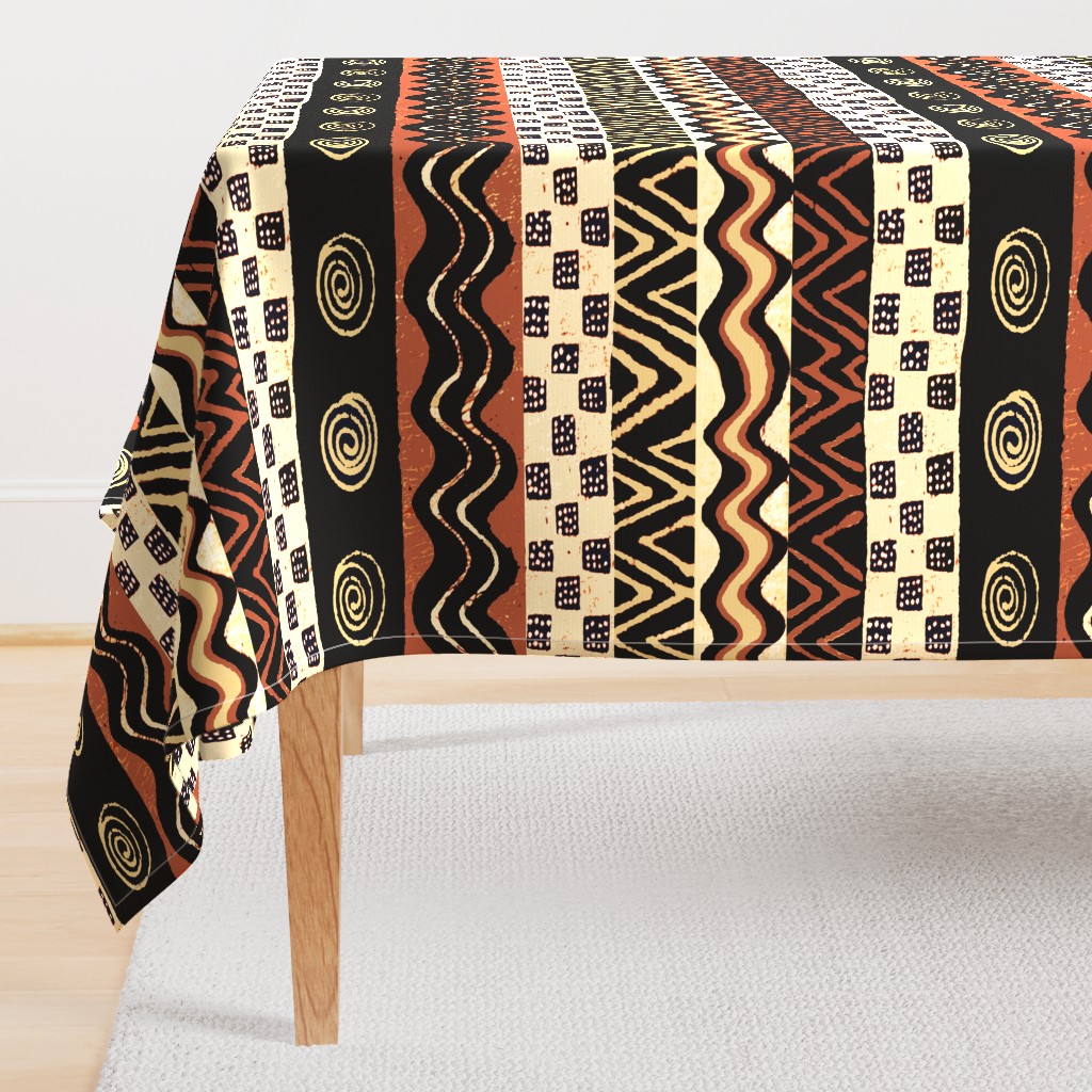 African Tribal - 21 x 21 repeat - Design 7083749 - Black Rust Ivory