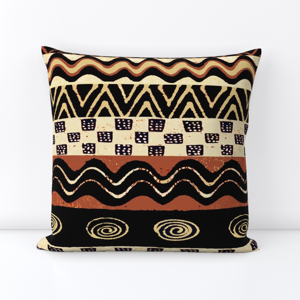 African Tribal - 21 x 21 repeat - Design 7083749 - Black Rust Ivory