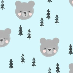 baby bear with trees - light blue