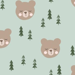 baby bear with trees - light green