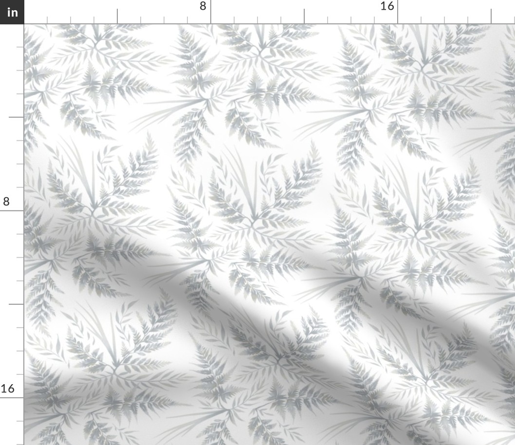 Watercolor Fern Leaves - White / Grey - SMALL