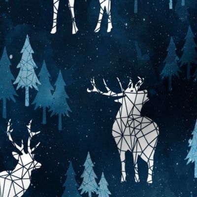 Ice Forest Deer Deep Blue