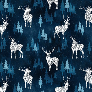 Ice Forest Deer Deep Blue