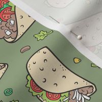 Tacos Food on Olive Green 