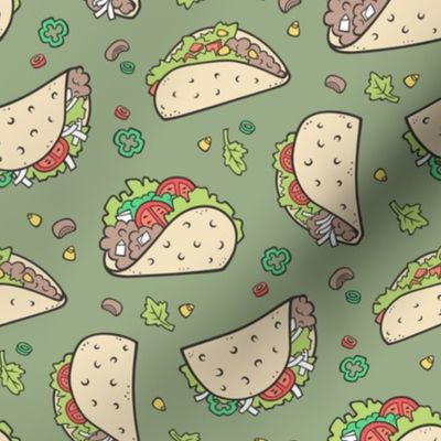 Tacos Food on Olive Green 