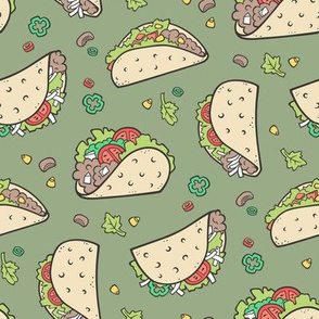 Tacos Food on Olive Green 