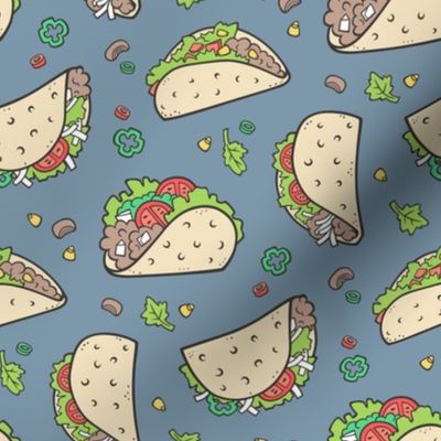 Tacos Food on Dark Blue Navy